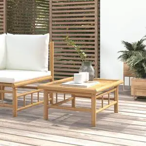 vidaXL Patio Furniture Set 3 Piece Lounge Set with Cream White Cushions Bamboo