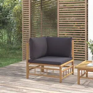 vidaXL Patio Furniture Outdoor Sofa Garden Couch with Dark Gray Cushions Bamboo
