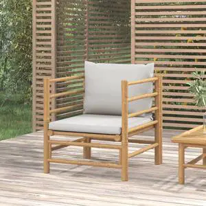 vidaXL Patio Furniture Patio Sofa Outdoor Couch with Light Gray Cushions Bamboo