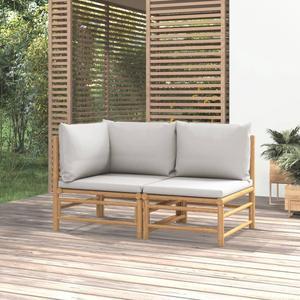 vidaXL Patio Furniture Set 2 Piece Loveseat Sofa with Light Gray Cushions Bamboo
