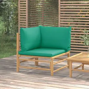 vidaXL Patio Furniture Outdoor Sofa Sectional Couch with Green Cushions Bamboo
