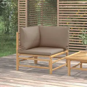 vidaXL Patio Furniture Outdoor Sofa Sectional Couch with Taupe Cushions Bamboo