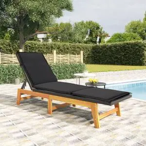 vidaXL Chaise Lounge Chair with Cushion Poly Rattan and Solid Wood Acacia