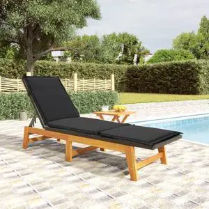 vidaXL Chaise Lounge Chair Sun Lounger with Table Poly Rattan&Solid Wood Acacia