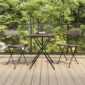 vidaXL Chair 2 Pcs Outdoor Bistro Folding Side Chair Gray Poly Rattan and Steel