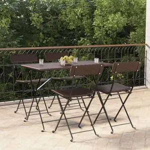 vidaXL Chair 4 Pcs Outdoor Bistro Folding Side Chair Brown Poly Rattan and Steel