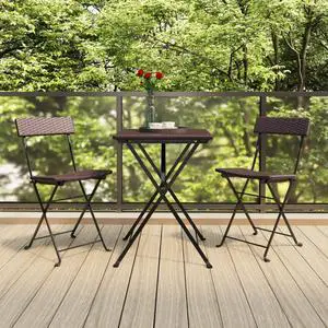vidaXL Chair 2 Pcs Outdoor Bistro Folding Side Chair Brown Poly Rattan and Steel