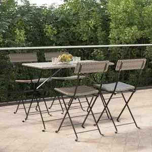 vidaXL Chair 4 Pcs Outdoor Bistro Folding Side Chair Gray Poly Rattan and Steel