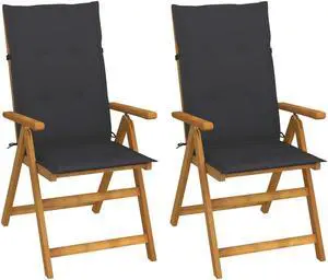 vidaXL Outdoor Recliner Chairs 2 Pcs Patio Chair with Cushions Solid Wood Acacia