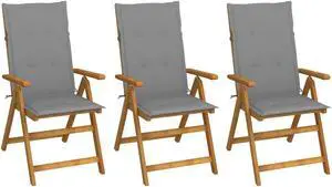vidaXL Outdoor Recliner Chairs 3 Pcs Patio Chair with Cushions Solid Wood Acacia