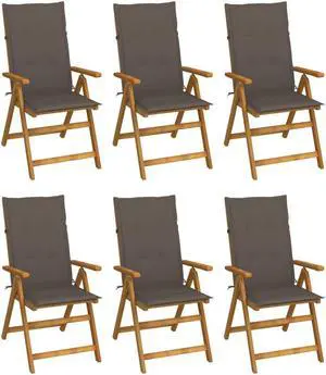 vidaXL 6x Solid Acacia Wood Folding Patio Chairs with Cushions Outdoor Garden
