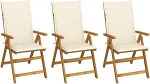 vidaXL Outdoor Recliner Chairs 3 Pcs Patio Chair with Cushions Solid Wood Acacia