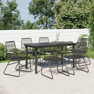 vidaXL Patio Dining Set 7 Piece Conversation Set with Table Black PVC Rattan