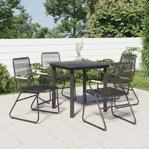 vidaXL Patio Dining Set 5 Piece Conversation Set with Table Black PVC Rattan