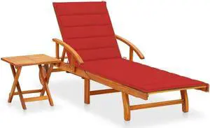 vidaXL Solid Acacia Wood Patio Sun Lounger with Table and Cushion Lounge Set