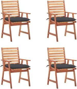 vidaXL 4x Solid Acacia Wood Patio Dining Chairs with Cushions Dinner Chair