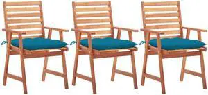 vidaXL Patio Dining Chairs 3 Pcs Outdoor Chair with Cushions Solid Wood Acacia