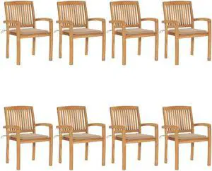 vidaXL 8x Solid Teak Wood Stacking Patio Chairs with Cushions Garden Chairs vidaXL 8x Solid Teak Wood Stacking Patio Chairs with Cushions Garden Chairs