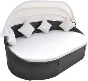 vidaXL Daybed Round Outdoor Patio Lounge Bed with Canopy Poly Rattan Brown