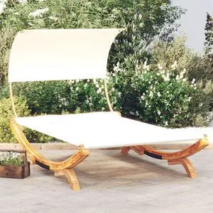 vidaXL Outdoor Double Chaise Lounge Daybed with Canopy Solid Wood Bent Cream