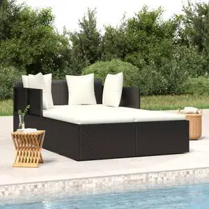 vidaXL Patio Daybed Sunbed Wicker Furniture with Cushions Black Poly Rattan