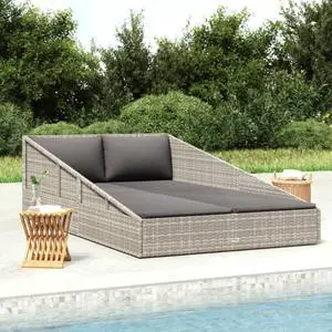 vidaXL Patio Bed Gray Poly Rattan Sun Lounger Outdoor Garden Seating Sunbed