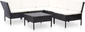 vidaXL Patio Furniture Set 6 Piece Sectional Sofa with Table Rattan Black