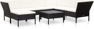 vidaXL Patio Furniture Set 8 Piece Sectional Sofa with Table Rattan Black