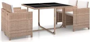 vidaXL Patio Dining Set 5 Piece Conversation Set with Cushions Poly Rattan Beige