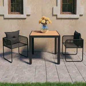 vidaXL Patio Dining Set 3 Piece PVC Rattan Black and Brown Seat Dinner Garden