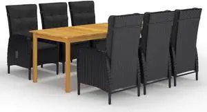 vidaXL Patio Dining Set Wicker Table and Chair for Lawn Backyard 7 Piece Black