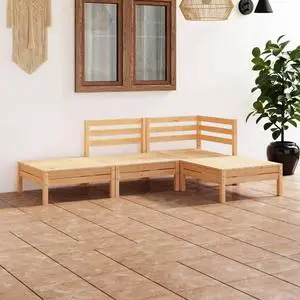 vidaXL Solid Pinewood Patio Lounge Set 4 Piece Wooden Garden Lounge Sofa Seat