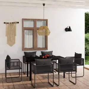 vidaXL Patio Dining Set 7 Piece Black Garden Outdoor Table and Chair Furniture