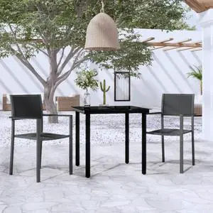 vidaXL Patio Dining Set Outdoor Dining Set Table and Chair Set 3 Piece Black