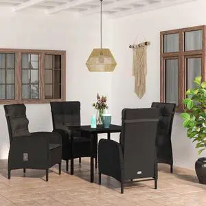 vidaXL Patio Dining Set 5 Piece Outdoor Patio Furniture Set with Cushions Black