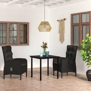 vidaXL Patio Dining Set 3 Piece Outdoor Patio Furniture Set with Cushions Black