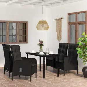 vidaXL Patio Dining Set 5 Piece Outdoor Patio Furniture Set with Cushions Black
