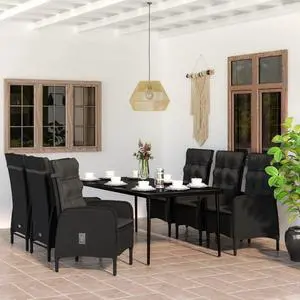 vidaXL Patio Dining Set 7 Piece Outdoor Patio Furniture Set with Cushions Black
