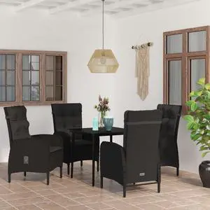vidaXL Patio Dining Set 5 Piece Outdoor Patio Furniture Set with Cushions Black
