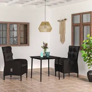 vidaXL Patio Dining Set 3 Piece Outdoor Patio Furniture Set with Cushions Black
