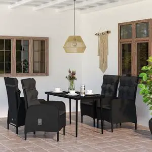 vidaXL Patio Dining Set 5 Piece Outdoor Patio Furniture Set with Cushions Black