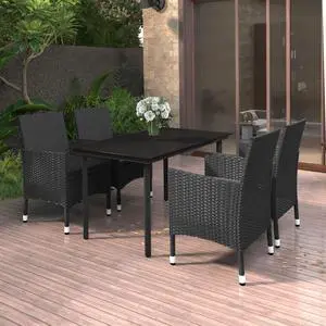 vidaXL Patio Dining Set 5 Piece with Cushions Poly Rattan and Glass Chair
