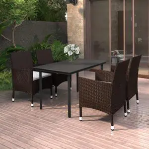 vidaXL Patio Dining Set 5 Piece with Cushions Poly Rattan and Glass Chair
