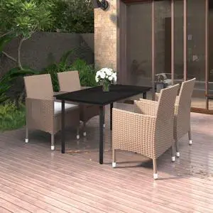 vidaXL Patio Dining Set 5 Piece with Cushions Poly Rattan and Glass Chair