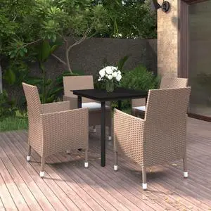 vidaXL Patio Dining Set 5 Piece with Cushions Poly Rattan and Black Chair