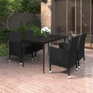 vidaXL Patio Dining Set 5 Piece with Cushions Poly Rattan and Glass Chair