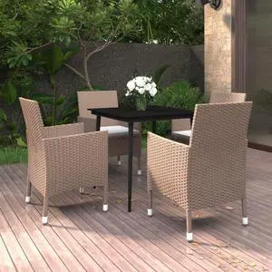 vidaXL Patio Dining Set 5 Piece with Cushions Poly Rattan and Glass Seating