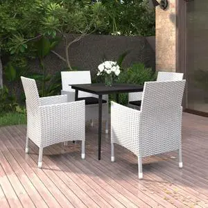 vidaXL Patio Dining Set 5 Piece with Cushions Poly Rattan and Glass Chair
