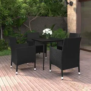 vidaXL Patio Dining Set 5 Piece with Cushions Poly Rattan and Glass Chair