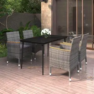 vidaXL Patio Dining Set 5 Piece with Cushions Poly Rattan and Glass Chair